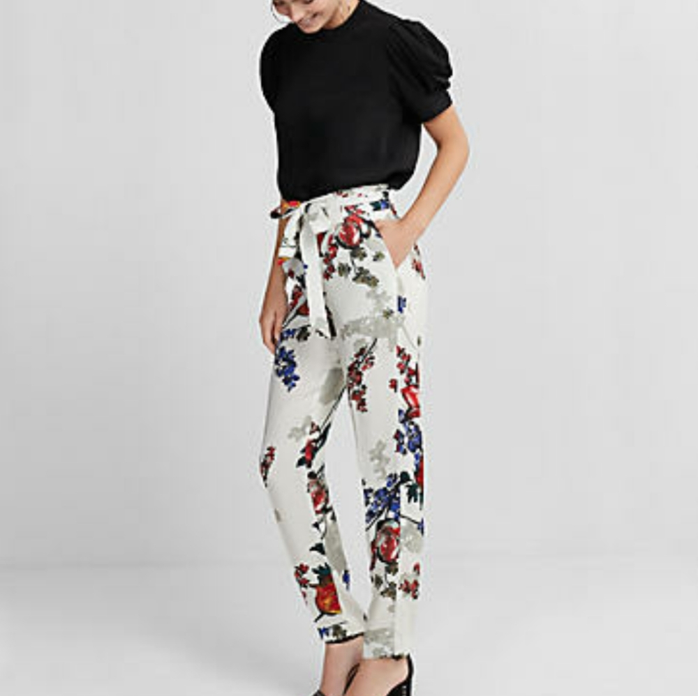 Express Floral High-Waisted Ankle Pants